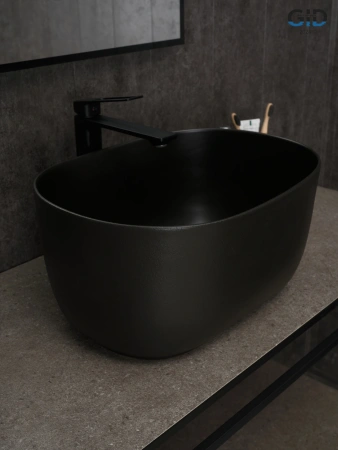 Раковина керамическая Gid Creativo 53377 50х30 накладная цвет черный без отверстий под смеситель