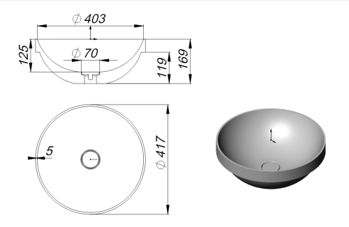 Раковина из искусственного камня Holbi CAPELLA 2.02.021.44.4 40х40 полувстраиваемая цвет серый - фото 4