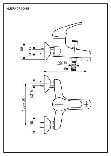 Смеситель для ванны Emmevi Ambra 9001/BC настенный белый/хром - фото 2