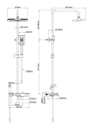 Душевая стойка Wonzon & Woghand WW-B3310-CR настенная цвет хром с термостатом - фото 2