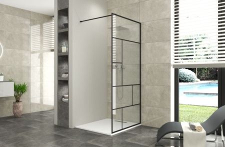 Душевая перегородка Bravat Blackline BG090.6414B 90х195 стекло прозрачное профиль черный