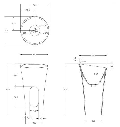 Раковина из искусственного камня Abber STEIN AS2509-H 50х50 напольная цвет белый без отверстий под смеситель - фото 3