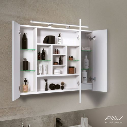 Зеркало-шкаф Alavann Univers ALV0297001 100х80 подвесной цвет белый - фото 2