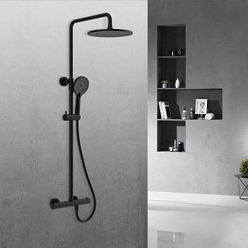 Душевая стойка Vincea Esse VSFS-1E0TMB настенная цвет черный с термостатом