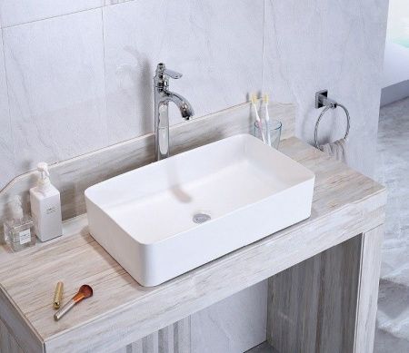 Раковина из сантехнического фаянса CeramaLux 9396 60х40 накладная цвет белый без отверстий под смеситель