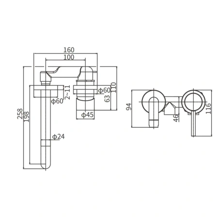 Смеситель для раковины Arrow AG4201 встраиваемый в стену хром