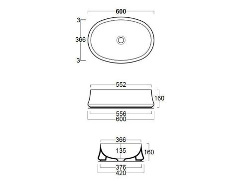 Раковина из сантехнического фаянса Simas SH 04 60х40 накладная цвет белый - фото 3