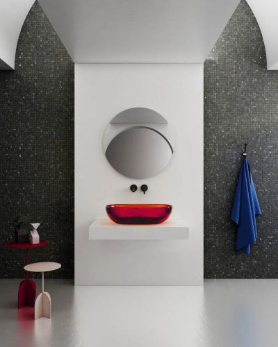 Раковина из полиэфирной смолы Abber KRISTALL AT2805Rubin 60х40 накладная цвет красный без отверстий под смеситель - фото 4