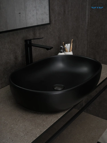 Раковина керамическая Gid Lago 53369 60х40 накладная цвет черный без отверстий под смеситель - фото 4