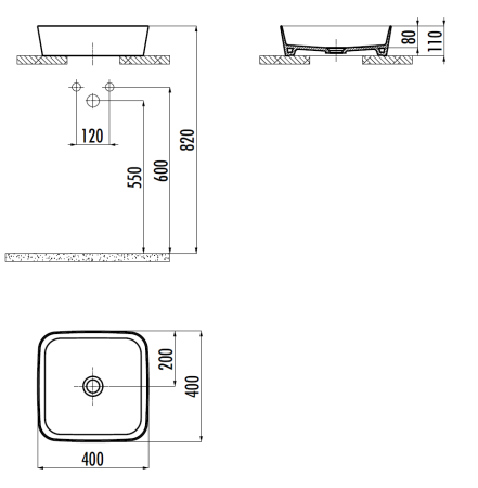 Раковина из сантехнического фарфора Creavit Loop LP040-00CB00E-0000 40х40 накладная цвет белый