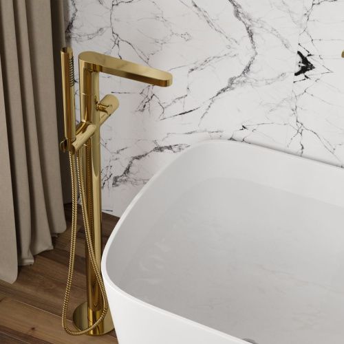 Смеситель для ванны и душа Wasserkraft Ems 7600 7621 напольный золото - фото 2