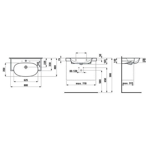Раковина керамическая Laufen New Classic 8.1385.5.000.104.1 80 см подвесная цвет белый 1 отверстие под смеситель - фото 2