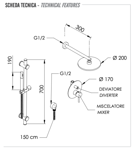Душевая система Remer X Style X09S01OCFP встраиваемая в стену цвет серый - фото 2