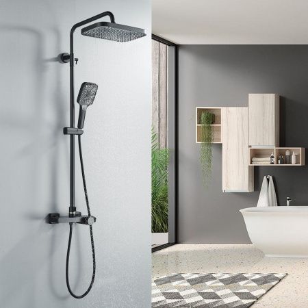 Душевая стойка Rose R1896H-6 настенная цвет черный с термостатом