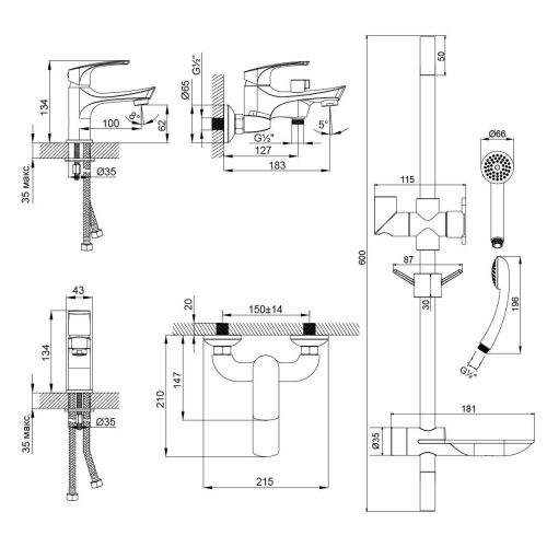 Комплект смеситель + душевой гарнитур LeMark Plus shape LM1780C на раковину хром - фото 2