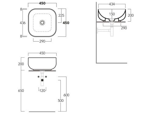 Раковина из сантехнического фаянса Simas BA 03 50х50 накладная цвет белый - фото 2