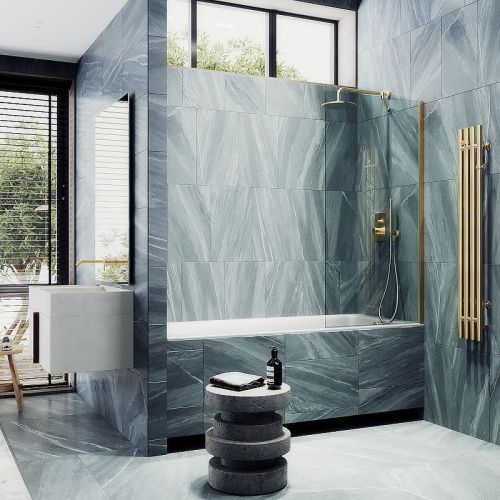 Душевая шторка на ванну Maybah Glass MGV-64-3ш 80х140 стекло прозрачное профиль золото ориентация универсальная - фото 3