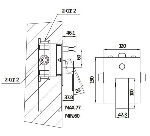 Смеситель для душа Creavit DSU2002 встраиваемый в стену хром - фото 2