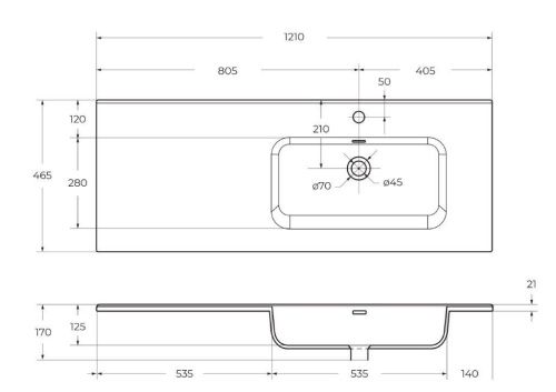 Раковина керамическая BelBagno BB1200ETL-R 120х50 накладная цвет белый 1 отверстие под смеситель - фото 2