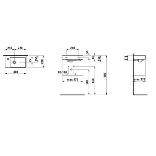 Раковина керамическая Laufen Pro 8.1595.5.000.104.1 50 см подвесная цвет белый 1 отверстие под смеситель - фото 2