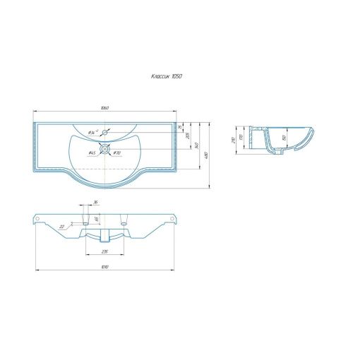 Раковина из сантехнического фаянса СанТа Classic105 110х50 накладная цвет белый - фото 2