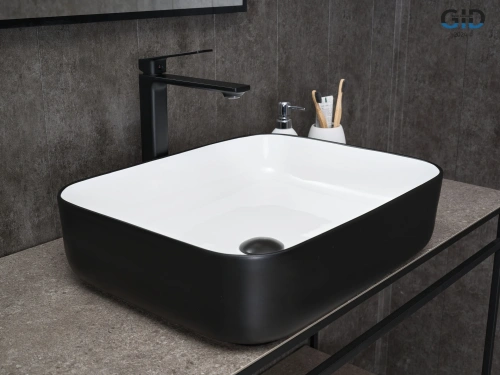 Раковина керамическая Gid Geométrico 52205 50х40 накладная цвет белый/черный без отверстий под смеситель - фото 4