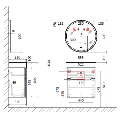 Тумба под раковину Jorno FOLK Folk.01.55/P/A/JR 50х30 подвесная цвет черный - фото 5
