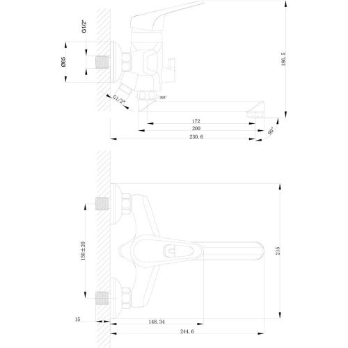 Смеситель для ванны LeMark Luna LM4113C настенный хром - фото 2