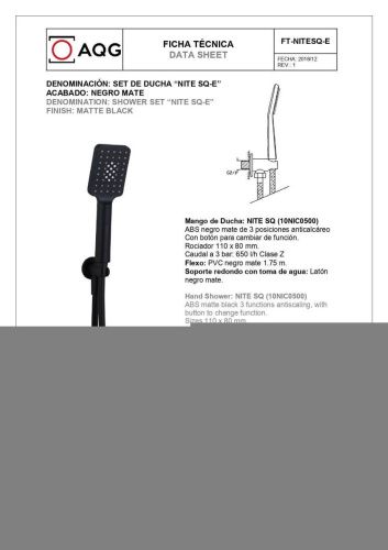 Душевая система AQG Alpha 19ALPEC21805 встраиваемая в стену цвет черный - фото 5