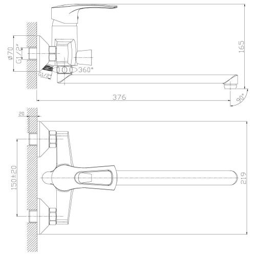 Смеситель для ванны Rossinka T T40-32 настенный хром - фото 2