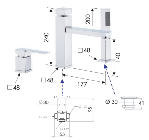 Смеситель Remer Qubika Q07 на борт ванны хром - фото 2