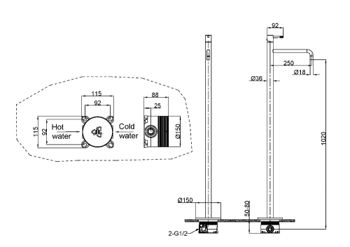 Смеситель Boheme Uno 107-CR напольный хром - фото 2