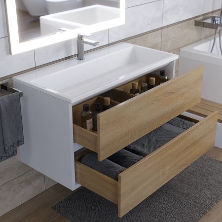 Тумба под раковину Uperwood Barsa 2937205251 90х50 подвесная цвет коричневый/белый