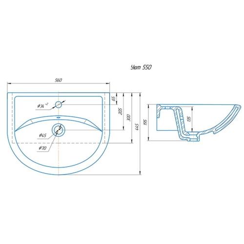 Раковина из сантехнического фаянса СанТа Уют55 60х50 накладная цвет белый - фото 2