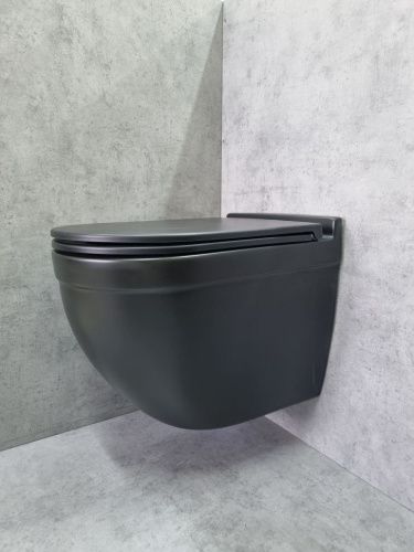 Унитаз подвесной CeramaLux 2198MB черный с сиденьем микролифт каскадный смыв - фото 2