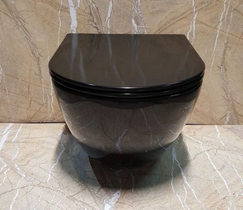 Унитаз подвесной CeramaLux 2196-18 черный с сиденьем микролифт безободковый каскадный смыв - фото 3