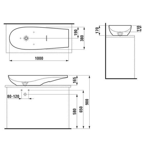 Раковина керамическая Laufen Alessi One 8.1897.4.716.112.1 100 см накладная цвет черный без отверстий под смеситель - фото 2