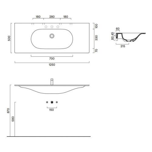 Раковина керамическая Catalano Sfera 521260021 130 см подвесная цвет белый без отверстий под смеситель - фото 2