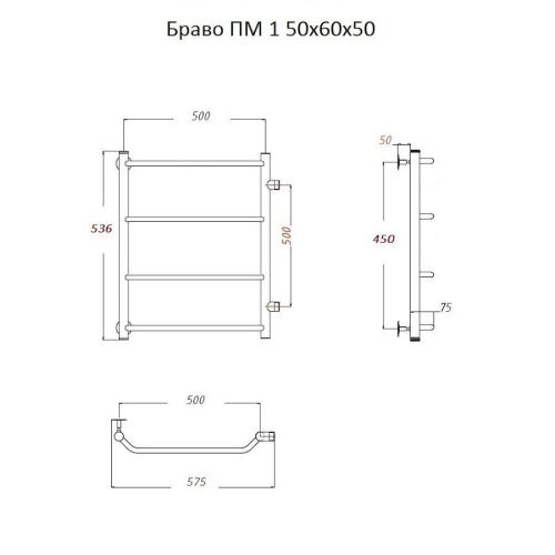 Полотенцесушитель водяной Тругор Браво Браво1/ПМ506050 55х60 хром - фото 2