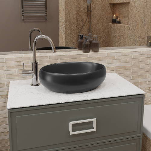 Раковина из сантехнического фаянса CHARUS TORRE BIANCA 700-022B 50х30 накладная цвет черный без отверстий под смеситель - фото 3