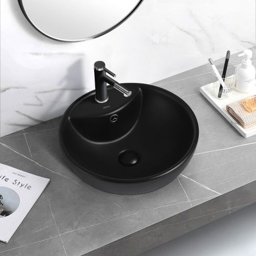 Раковина керамическая Abber BEQUEM AC2101MB 50х50 накладная цвет черный 1 отверстие под смеситель - фото 4