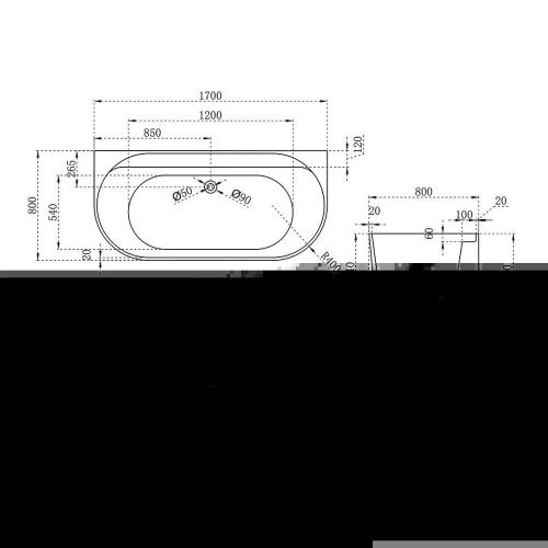 Ванна акриловая Vincea VBT-621B 170х80 отдельностоящая овальная - фото 3