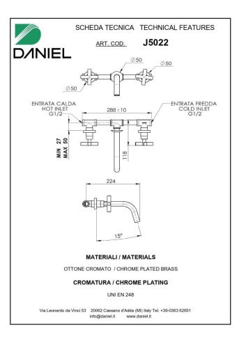 Смеситель для раковины Daniel Jax J5022-15 встраиваемый в стену черный - фото 2