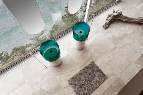 Раковина из полиэфирной смолы Abber KRISTALL AT2701White-Aquamarin-H 50х50 напольная цвет белый/зеленый без отверстий под смеситель - фото 3