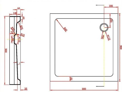 Душевой поддон акриловый Bravat Type-S2 P19 90х90 белый с ножками - фото 2