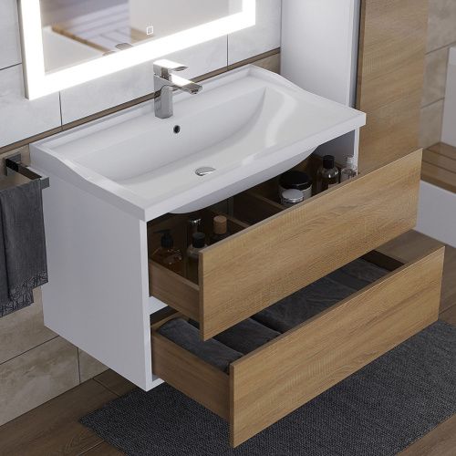 Раковина из искусственного камня Uperwood Family 293020630 80х50 полувстраиваемая цвет белый - фото 5