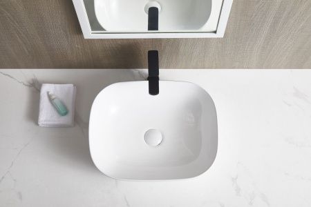 Раковина из сантехнического фарфора Sintesi SIN-LVB-APP-403 50х40 накладная цвет белый без отверстий под смеситель