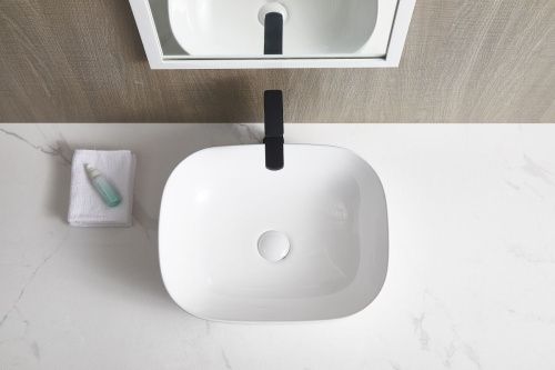 Раковина из сантехнического фарфора Sintesi SIN-LVB-APP-403 50х40 накладная цвет белый без отверстий под смеситель - фото 2