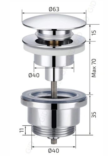 Донный клапан Gid Minucia 76604K черный - фото 5