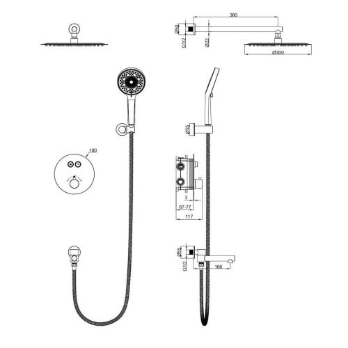 Душевая система Wonzon & Woghand STICK WW-88929010-RG встраиваемая в стену цвет золото с термостатом - фото 2